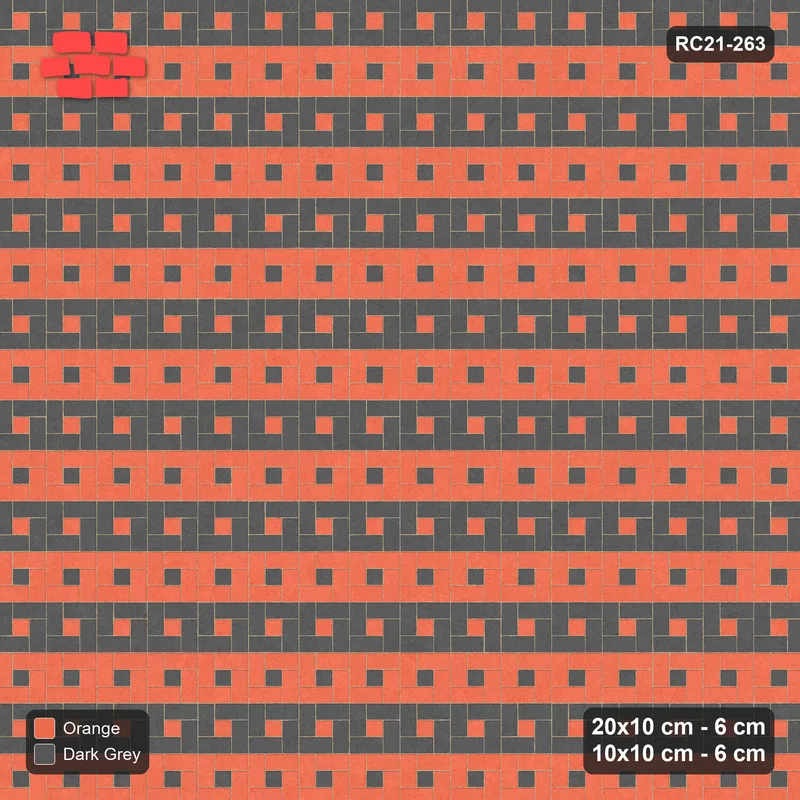 Interlock (Pasco) 20x10 cm · RC21-263 · Pinwheel CW, 10x10 Centres, Row Bands - Ember · Top view