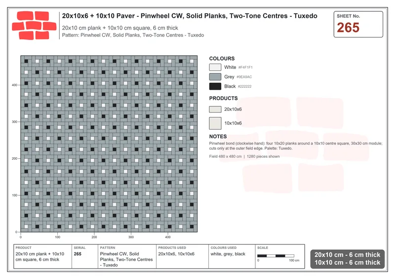 Interlock (Pasco) 20x10 cm · RC21-265 · Pinwheel CW, Solid Planks, Two-Tone Centres - Tuxedo · Laying plan Interlock (Pasco) 20x10 cm · RC21-265 · Pinwheel CW, Solid Planks, Two-Tone Centres - Tuxedo · Laying plan