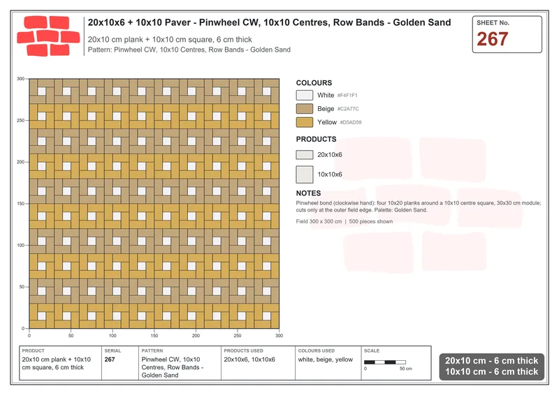 Interlock (Pasco) 20x10 cm · RC21-267 · Pinwheel CW, 10x10 Centres, Row Bands - Golden Sand · Laying plan Interlock (Pasco) 20x10 cm · RC21-267 · Pinwheel CW, 10x10 Centres, Row Bands - Golden Sand · Laying plan