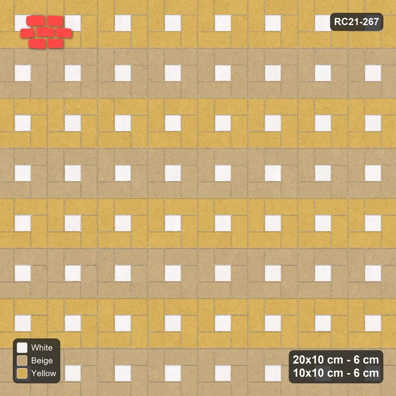 Interlock (Pasco) 20x10 cm · RC21-267 · Pinwheel CW, 10x10 Centres, Row Bands - Golden Sand · Top view