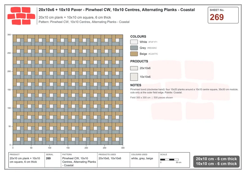 Interlock (Pasco) 20x10 cm · RC21-269 · Pinwheel CW, 10x10 Centres, Alternating Planks - Coastal · Laying plan Interlock (Pasco) 20x10 cm · RC21-269 · Pinwheel CW, 10x10 Centres, Alternating Planks - Coastal · Laying plan
