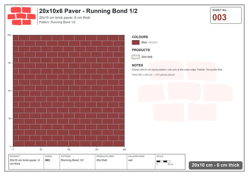 Interlock (Pasco) 20x10 cm · RC21-3 · Running Bond 1/2 · Laying plan Interlock (Pasco) 20x10 cm · RC21-3 · Running Bond 1/2 · Laying plan