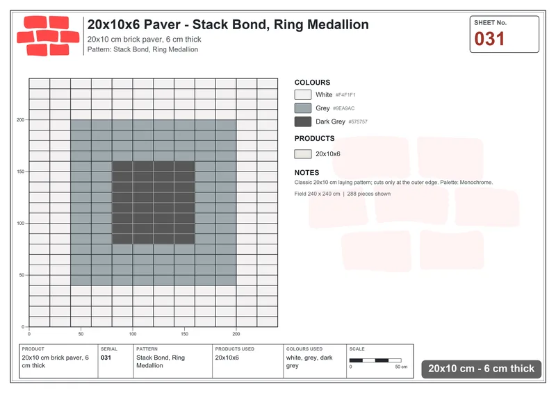 Interlock (Pasco) 20x10 cm · RC21-31 · Stack Bond, Ring Medallion · Laying plan Interlock (Pasco) 20x10 cm · RC21-31 · Stack Bond, Ring Medallion · Laying plan