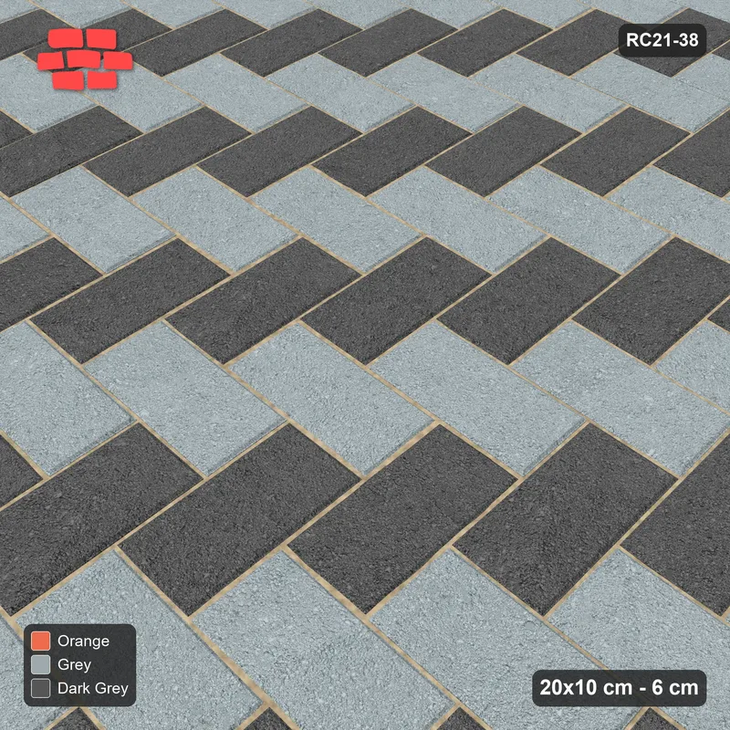 Interlock (Pasco) 20x10 cm · RC21-38 · Slate Herringbone, Orange Kerb Frame · Side view