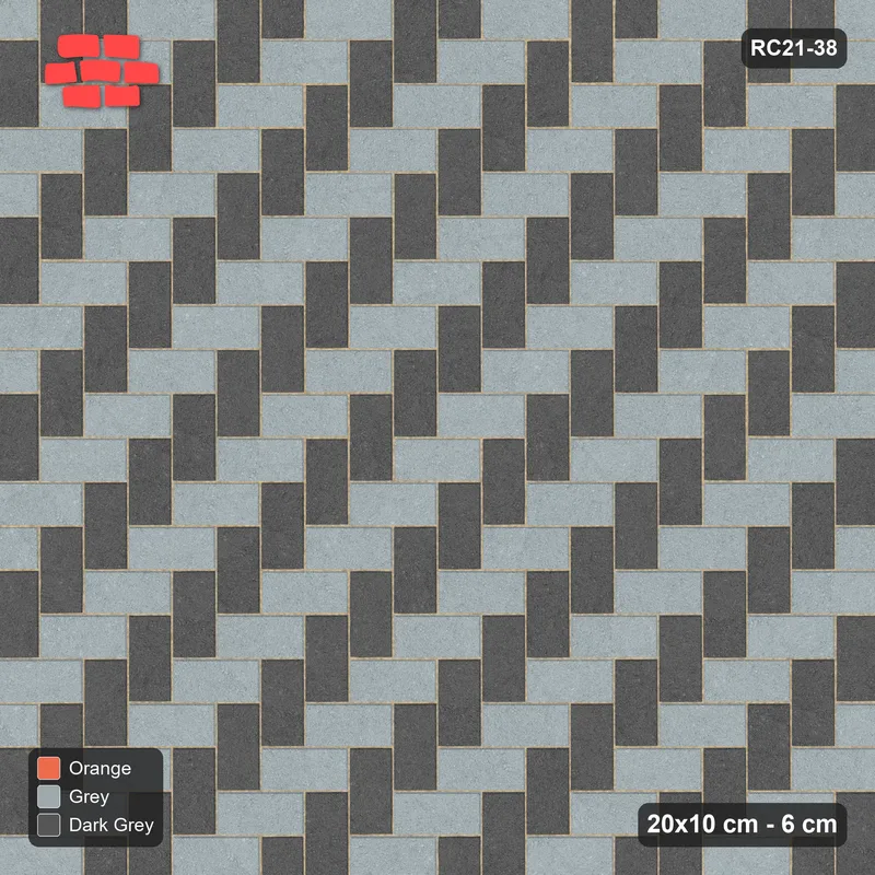 Interlock (Pasco) 20x10 cm · RC21-38 · Slate Herringbone, Orange Kerb Frame · Top view
