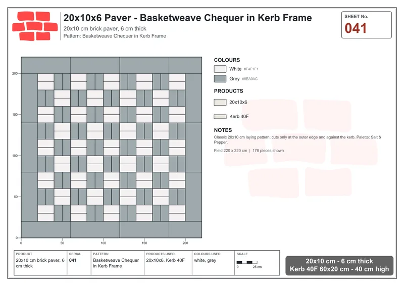 Interlock (Pasco) 20x10 cm · RC21-41 · Basketweave Chequer in Kerb Frame · Laying plan Interlock (Pasco) 20x10 cm · RC21-41 · Basketweave Chequer in Kerb Frame · Laying plan
