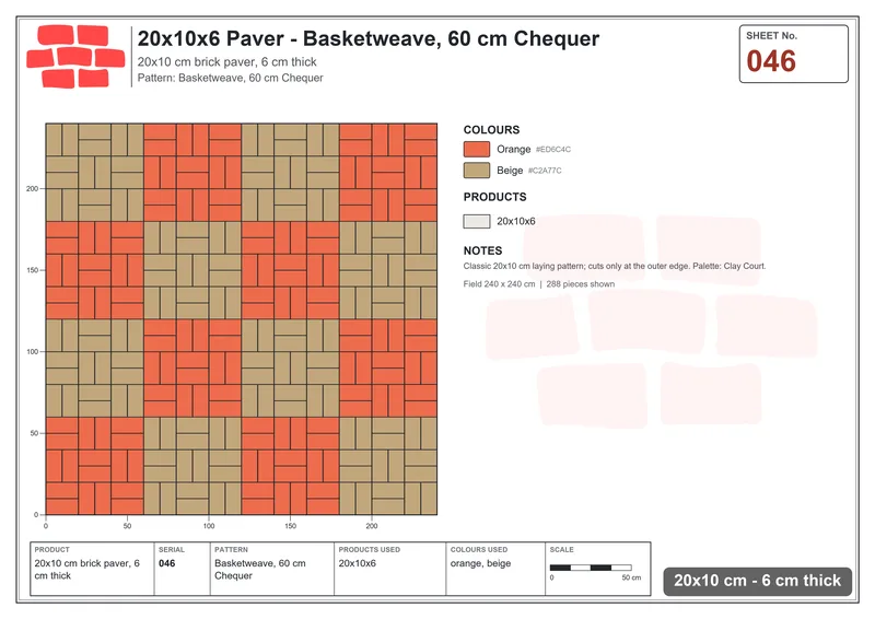 Interlock (Pasco) 20x10 cm · RC21-46 · Basketweave, 60 cm Chequer · Laying plan Interlock (Pasco) 20x10 cm · RC21-46 · Basketweave, 60 cm Chequer · Laying plan
