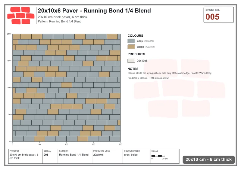 Interlock (Pasco) 20x10 cm · RC21-5 · Running Bond 1/4 Blend · Laying plan Interlock (Pasco) 20x10 cm · RC21-5 · Running Bond 1/4 Blend · Laying plan