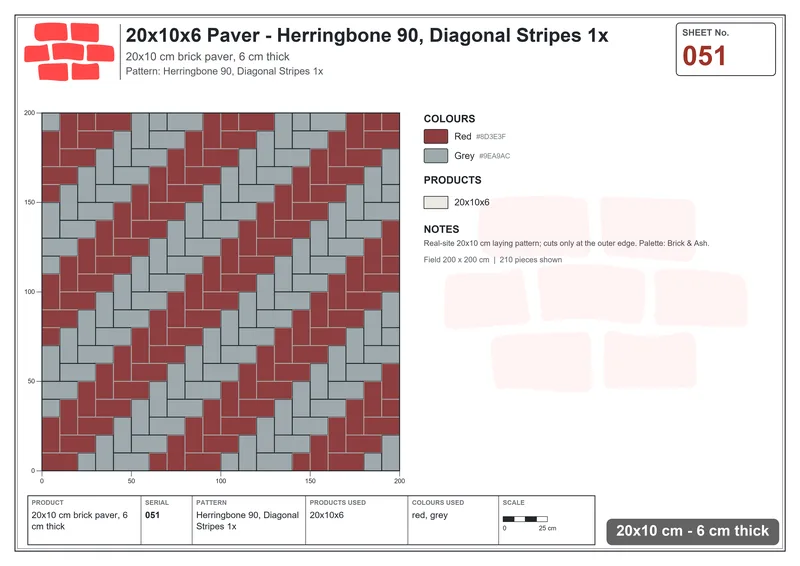 Interlock (Pasco) 20x10 cm · RC21-51 · Herringbone 90, Diagonal Stripes 1x · Laying plan Interlock (Pasco) 20x10 cm · RC21-51 · Herringbone 90, Diagonal Stripes 1x · Laying plan