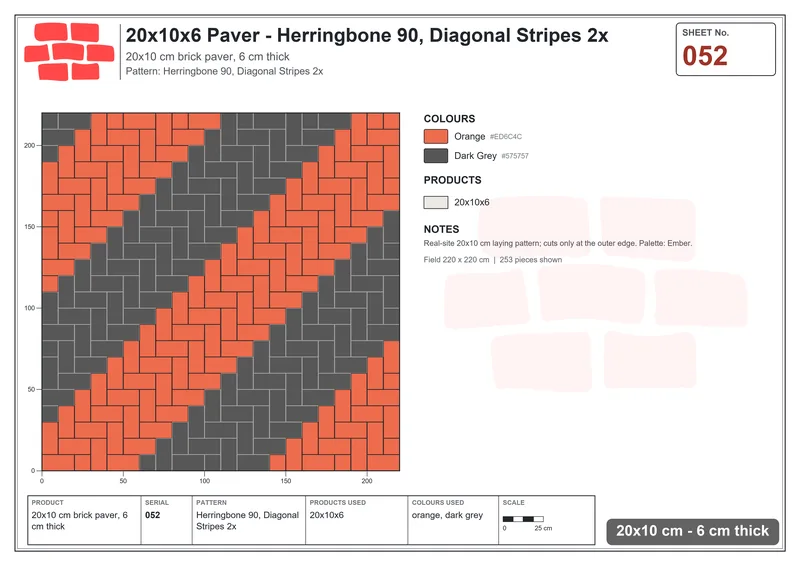 Interlock (Pasco) 20x10 cm · RC21-52 · Herringbone 90, Diagonal Stripes 2x · Laying plan Interlock (Pasco) 20x10 cm · RC21-52 · Herringbone 90, Diagonal Stripes 2x · Laying plan