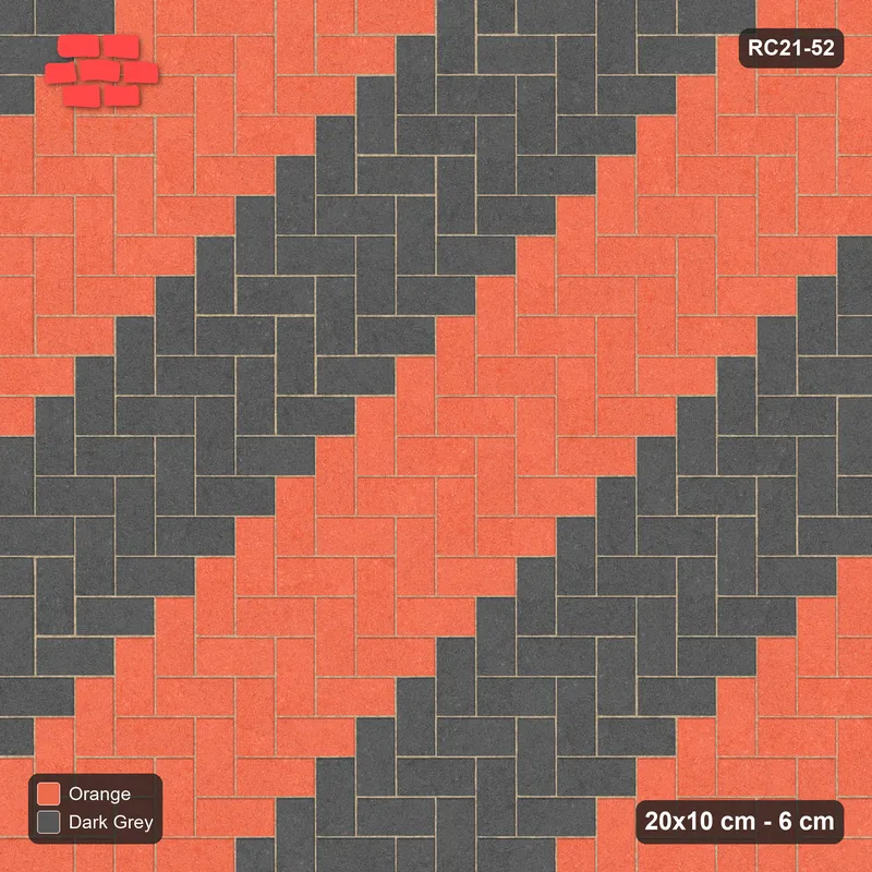 Interlock (Pasco) 20x10 cm · RC21-52 · Herringbone 90, Diagonal Stripes 2x · Top view
