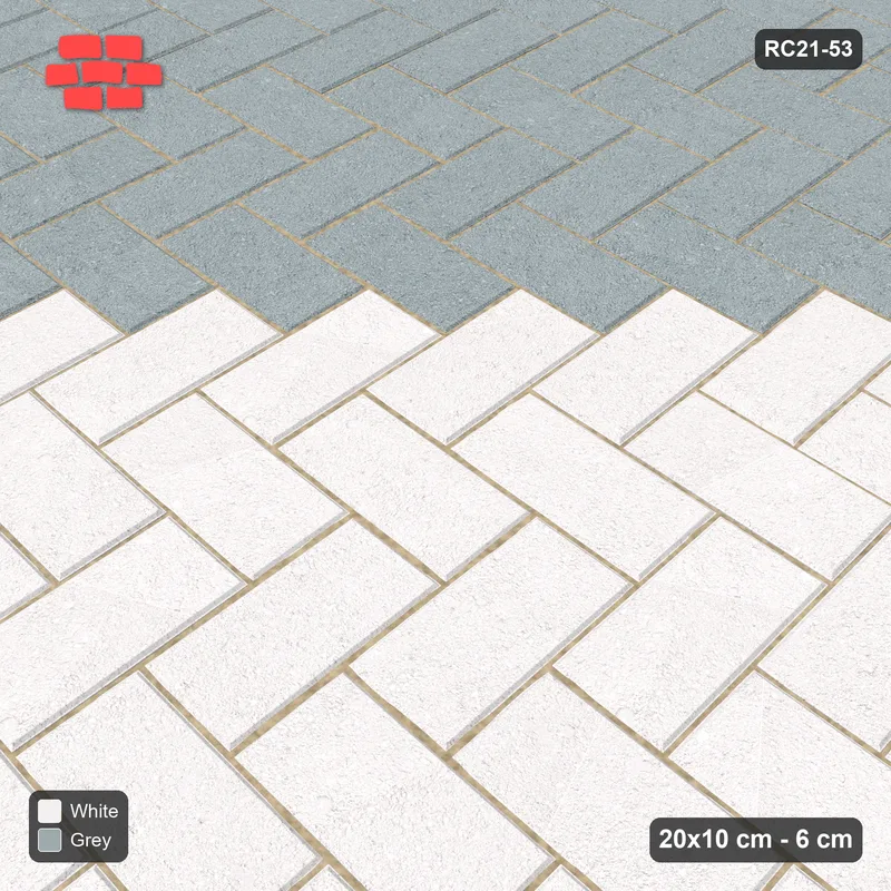 Interlock (Pasco) 20x10 cm · RC21-53 · Herringbone 90, Diagonal Stripes 3x · Side view