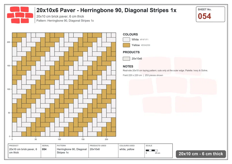Interlock (Pasco) 20x10 cm · RC21-54 · Herringbone 90, Diagonal Stripes 1x · Laying plan Interlock (Pasco) 20x10 cm · RC21-54 · Herringbone 90, Diagonal Stripes 1x · Laying plan