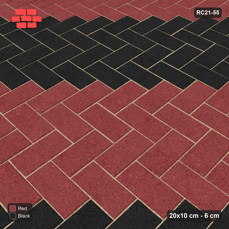 Interlock (Pasco) 20x10 cm · RC21-55 · Herringbone 90, Diagonal Stripes 2x · Side view