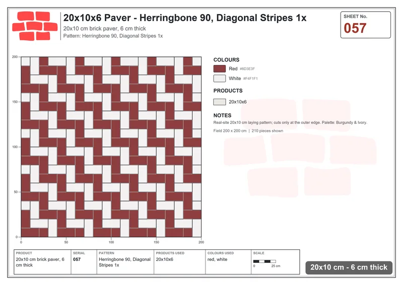 Interlock (Pasco) 20x10 cm · RC21-57 · Herringbone 90, Diagonal Stripes 1x · Laying plan Interlock (Pasco) 20x10 cm · RC21-57 · Herringbone 90, Diagonal Stripes 1x · Laying plan