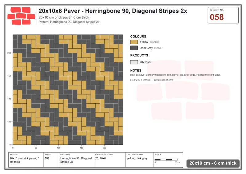 Interlock (Pasco) 20x10 cm · RC21-58 · Herringbone 90, Diagonal Stripes 2x · Laying plan Interlock (Pasco) 20x10 cm · RC21-58 · Herringbone 90, Diagonal Stripes 2x · Laying plan
