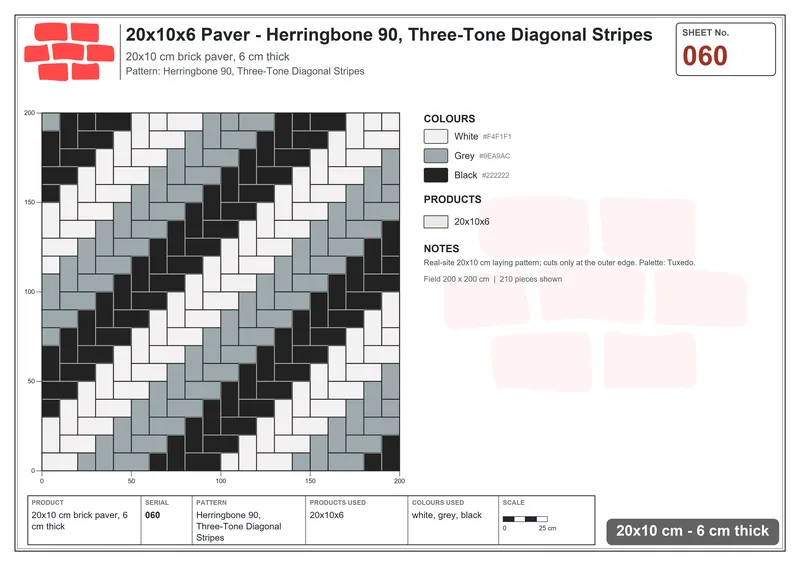 Interlock (Pasco) 20x10 cm · RC21-60 · Herringbone 90, Three-Tone Diagonal Stripes · Laying plan Interlock (Pasco) 20x10 cm · RC21-60 · Herringbone 90, Three-Tone Diagonal Stripes · Laying plan