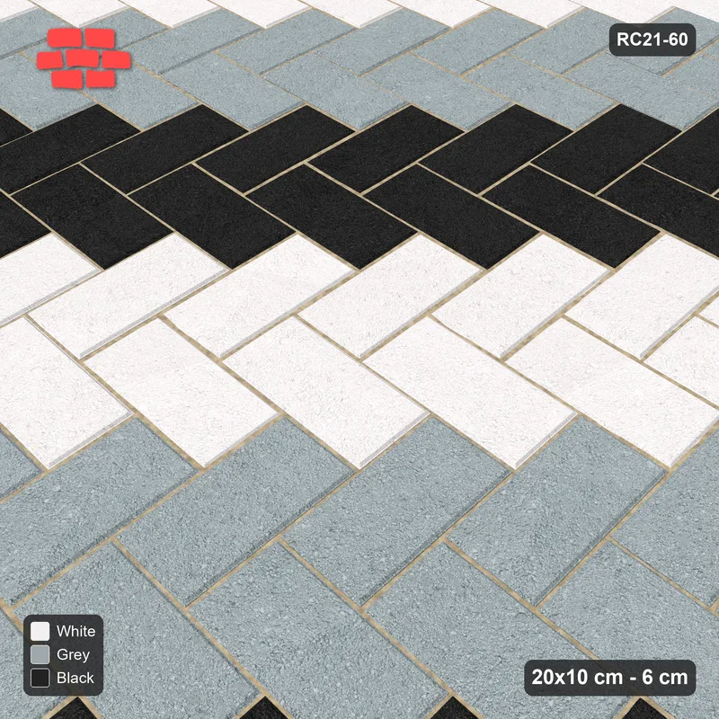 Interlock (Pasco) 20x10 cm · RC21-60 · Herringbone 90, Three-Tone Diagonal Stripes · Side view