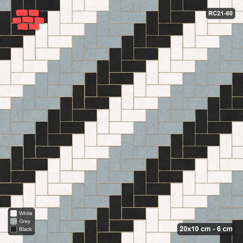 Interlock (Pasco) 20x10 cm · RC21-60 · Herringbone 90, Three-Tone Diagonal Stripes · Top view