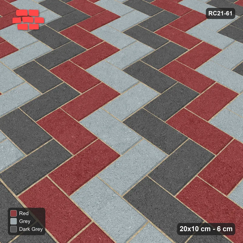 Interlock (Pasco) 20x10 cm · RC21-61 · Herringbone 90, Three-Tone Diagonal Stripes · Side view