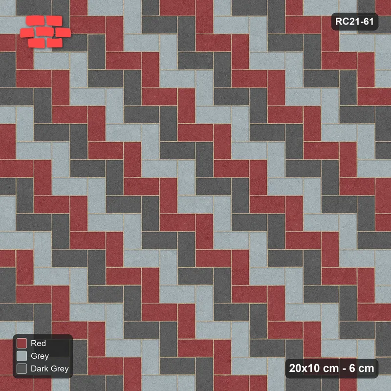 Interlock (Pasco) 20x10 cm · RC21-61 · Herringbone 90, Three-Tone Diagonal Stripes · Top view
