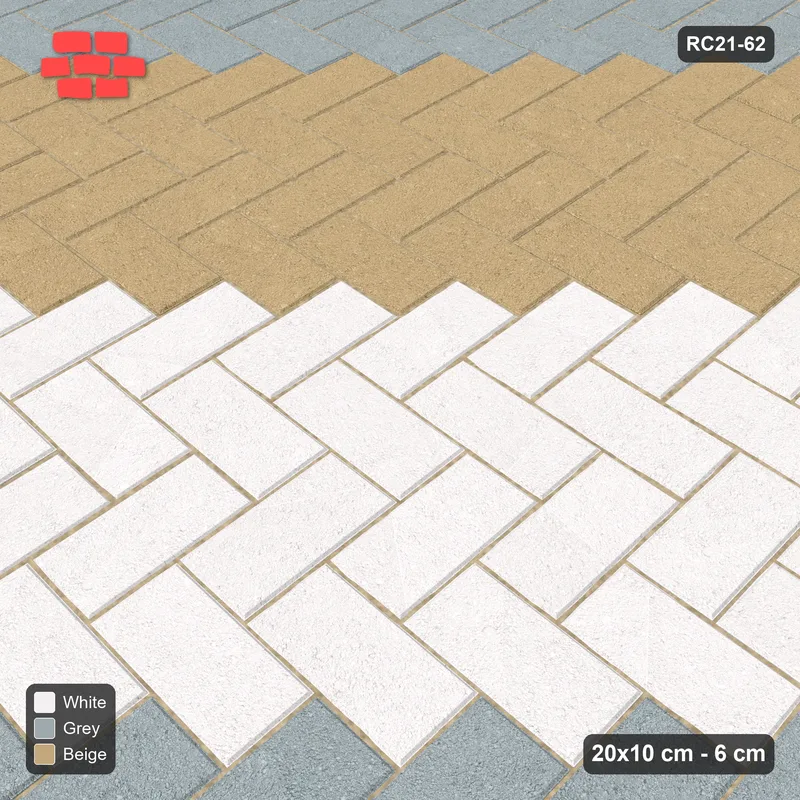 Interlock (Pasco) 20x10 cm · RC21-62 · Herringbone 90, Three-Tone Diagonal Stripes · Side view