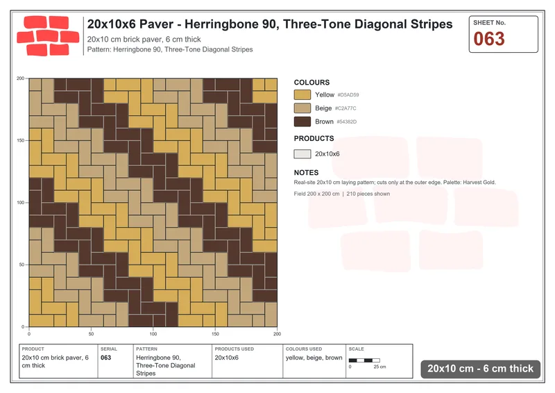 Interlock (Pasco) 20x10 cm · RC21-63 · Herringbone 90, Three-Tone Diagonal Stripes · Laying plan Interlock (Pasco) 20x10 cm · RC21-63 · Herringbone 90, Three-Tone Diagonal Stripes · Laying plan