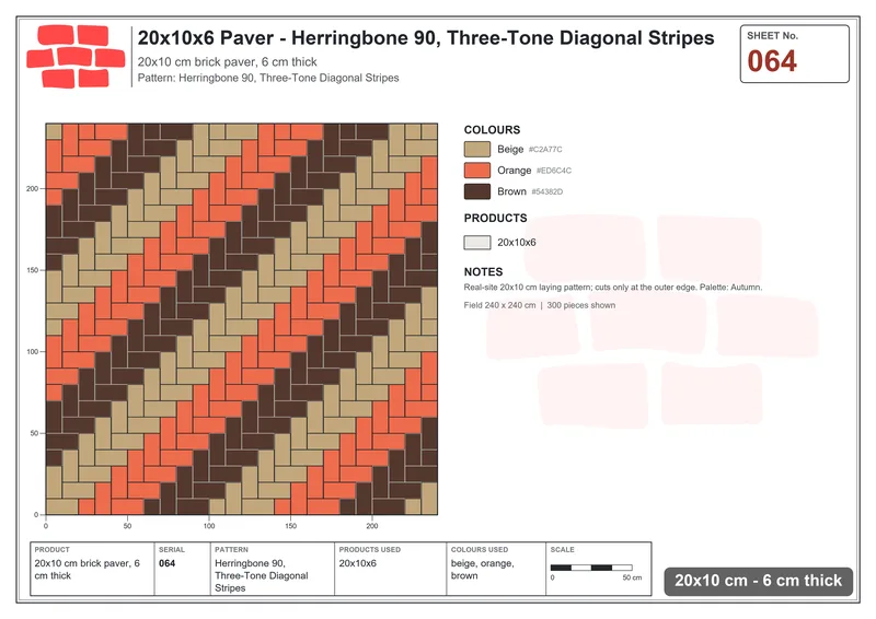 Interlock (Pasco) 20x10 cm · RC21-64 · Herringbone 90, Three-Tone Diagonal Stripes · Laying plan Interlock (Pasco) 20x10 cm · RC21-64 · Herringbone 90, Three-Tone Diagonal Stripes · Laying plan