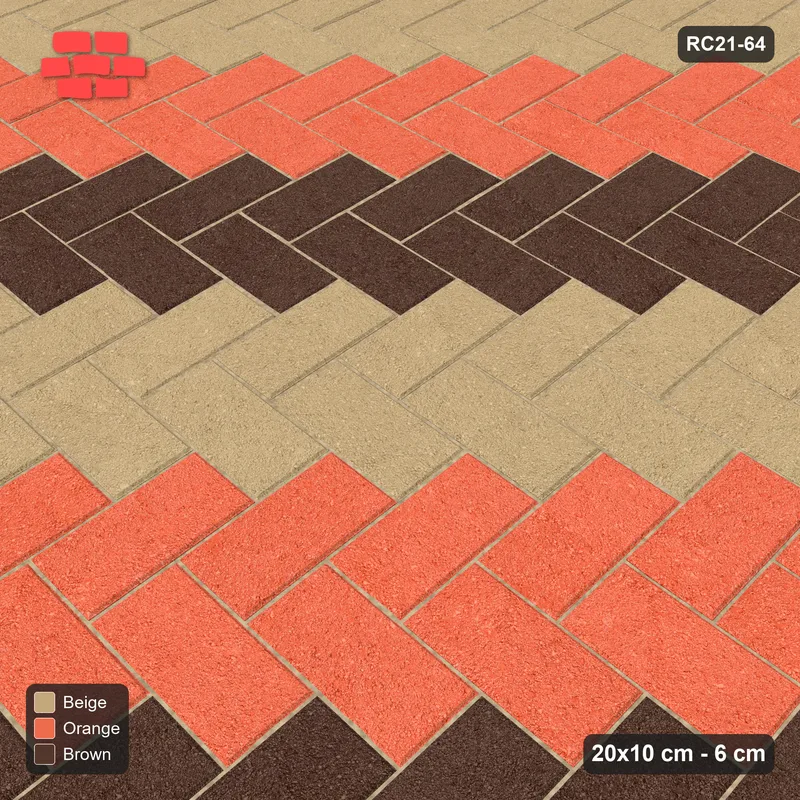 Interlock (Pasco) 20x10 cm · RC21-64 · Herringbone 90, Three-Tone Diagonal Stripes · Side view