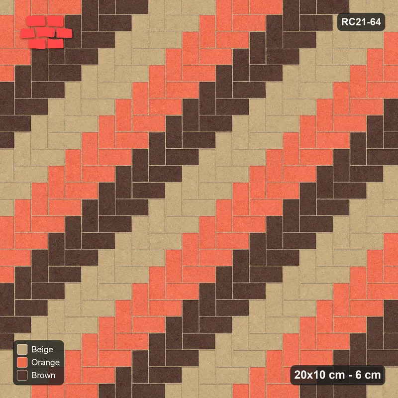 Interlock (Pasco) 20x10 cm · RC21-64 · Herringbone 90, Three-Tone Diagonal Stripes · Top view