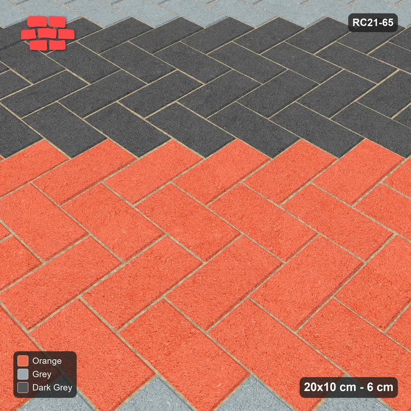 Interlock (Pasco) 20x10 cm · RC21-65 · Herringbone 90, Three-Tone Diagonal Stripes · Side view