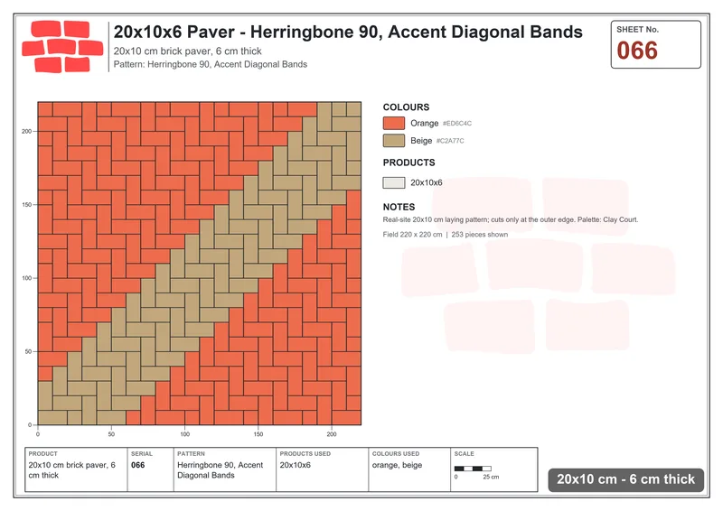 Interlock (Pasco) 20x10 cm · RC21-66 · Herringbone 90, Accent Diagonal Bands · Laying plan Interlock (Pasco) 20x10 cm · RC21-66 · Herringbone 90, Accent Diagonal Bands · Laying plan