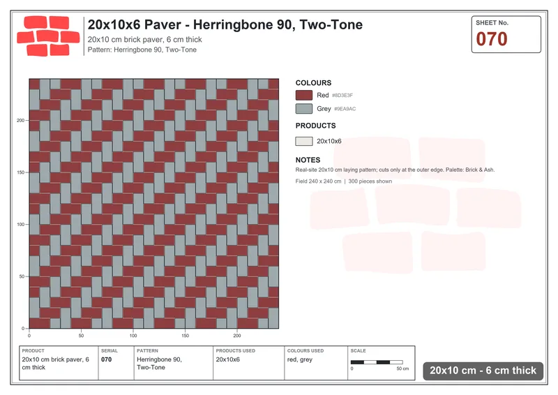 Interlock (Pasco) 20x10 cm · RC21-70 · Herringbone 90, Two-Tone · Laying plan Interlock (Pasco) 20x10 cm · RC21-70 · Herringbone 90, Two-Tone · Laying plan