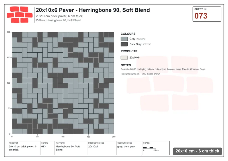 Interlock (Pasco) 20x10 cm · RC21-73 · Herringbone 90, Soft Blend · Laying plan Interlock (Pasco) 20x10 cm · RC21-73 · Herringbone 90, Soft Blend · Laying plan