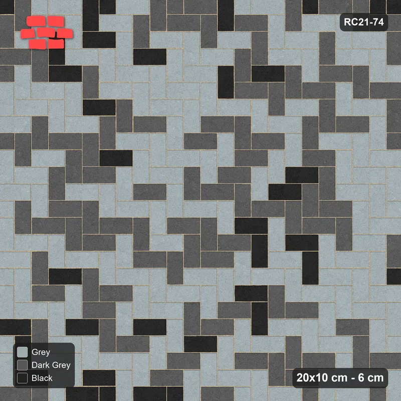 Interlock (Pasco) 20x10 cm · RC21-74 · Herringbone 90, Three-Tone Soft Blend · Top view