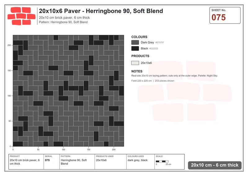 Interlock (Pasco) 20x10 cm · RC21-75 · Herringbone 90, Soft Blend · Laying plan Interlock (Pasco) 20x10 cm · RC21-75 · Herringbone 90, Soft Blend · Laying plan