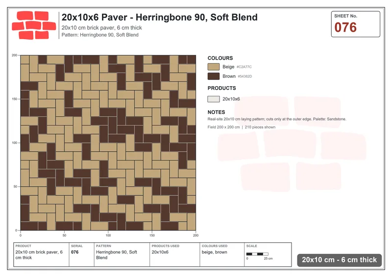 Interlock (Pasco) 20x10 cm · RC21-76 · Herringbone 90, Soft Blend · Laying plan Interlock (Pasco) 20x10 cm · RC21-76 · Herringbone 90, Soft Blend · Laying plan