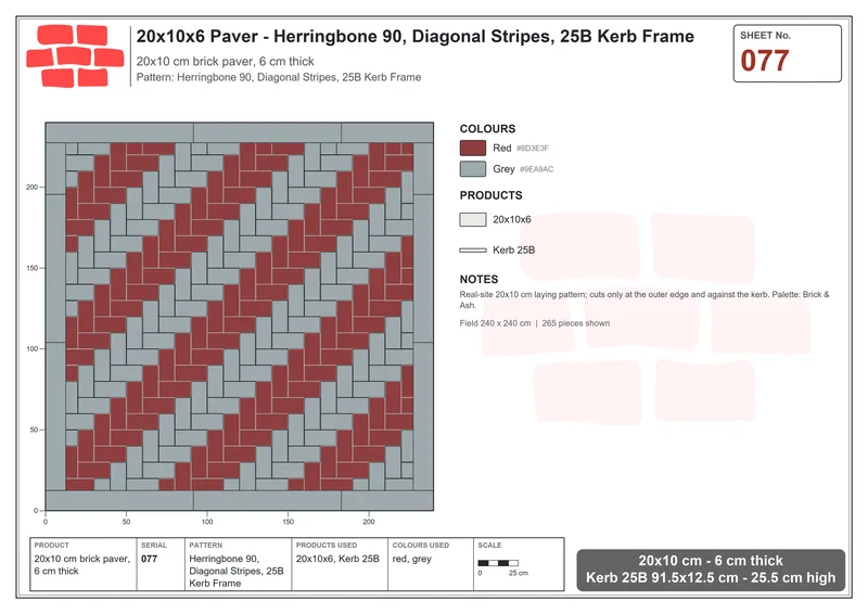 Interlock (Pasco) 20x10 cm · RC21-77 · Herringbone 90, Diagonal Stripes, 25B Kerb Frame · Laying plan Interlock (Pasco) 20x10 cm · RC21-77 · Herringbone 90, Diagonal Stripes, 25B Kerb Frame · Laying plan
