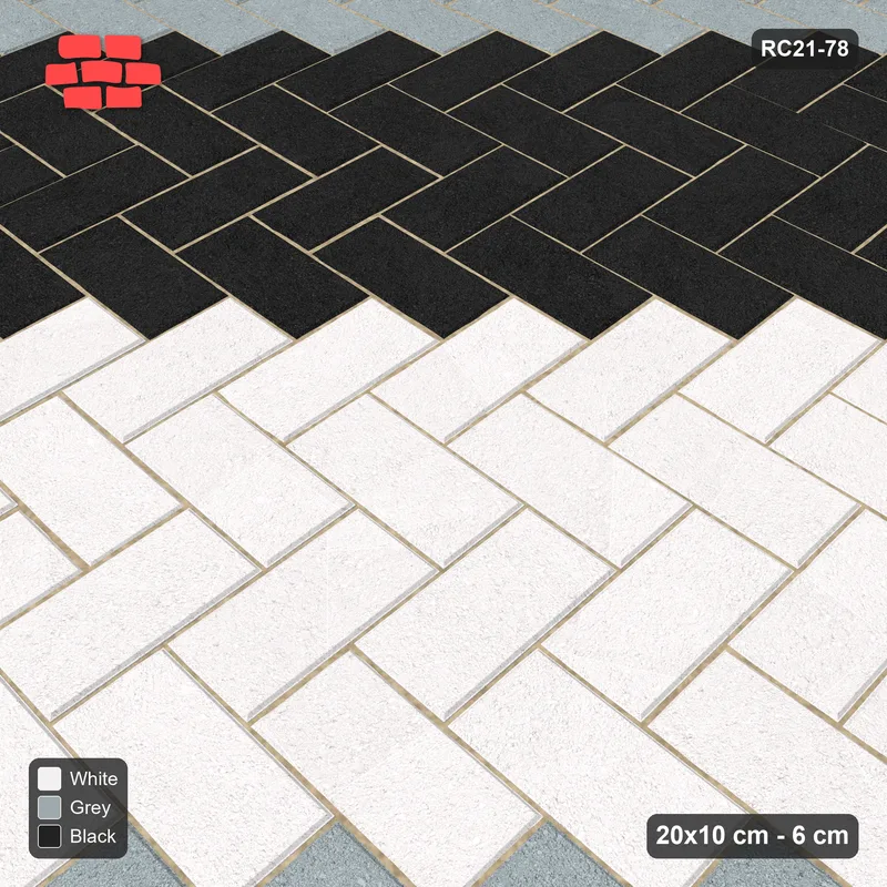 Interlock (Pasco) 20x10 cm · RC21-78 · Herringbone 90, Three-Tone Stripes, 25F Kerb Frame · Side view