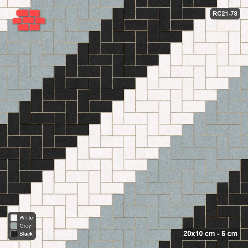 Interlock (Pasco) 20x10 cm · RC21-78 · Herringbone 90, Three-Tone Stripes, 25F Kerb Frame · Top view