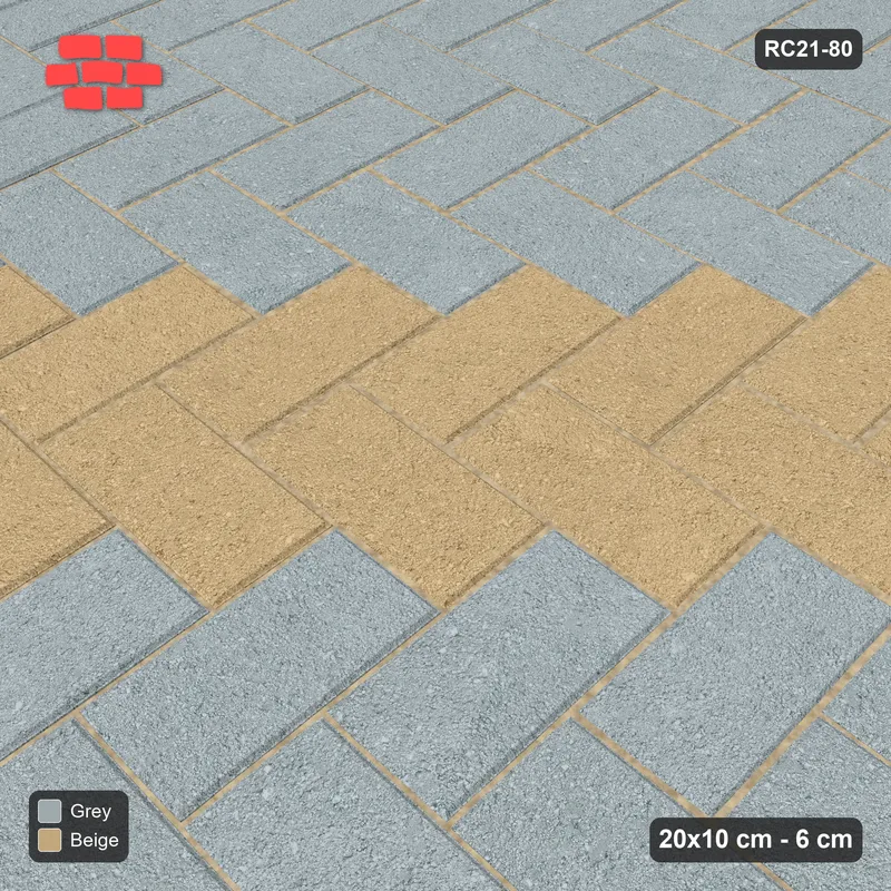 Interlock (Pasco) 20x10 cm · RC21-80 · Herringbone 90, Thin Accent Diagonals, 30B Kerb Frame · Side view