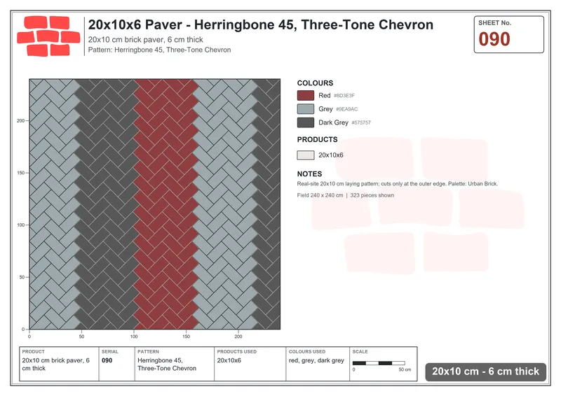Interlock (Pasco) 20x10 cm · RC21-90 · Herringbone 45, Three-Tone Chevron · Laying plan Interlock (Pasco) 20x10 cm · RC21-90 · Herringbone 45, Three-Tone Chevron · Laying plan