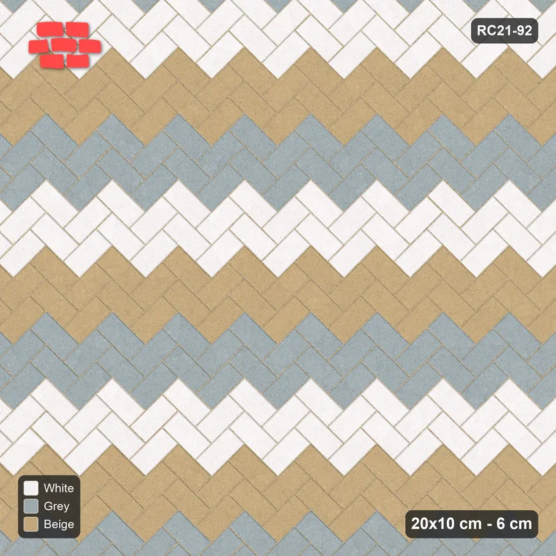 Interlock (Pasco) 20x10 cm · RC21-92 · Herringbone 45, Three-Tone Chevron · Top view