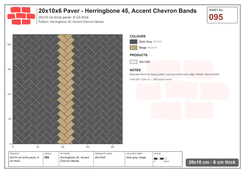 Interlock (Pasco) 20x10 cm · RC21-95 · Herringbone 45, Accent Chevron Bands · Laying plan Interlock (Pasco) 20x10 cm · RC21-95 · Herringbone 45, Accent Chevron Bands · Laying plan
