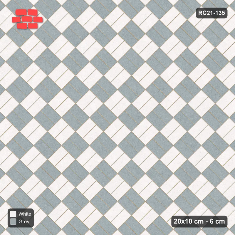 Interlock (Pasco) 20x10 cm · RC21T8-135 · Brick & Ash Running Bond Checker · Top view Interlock (Pasco) 20x10 cm · RC21T8-135 · Brick & Ash Running Bond Checker · Top view