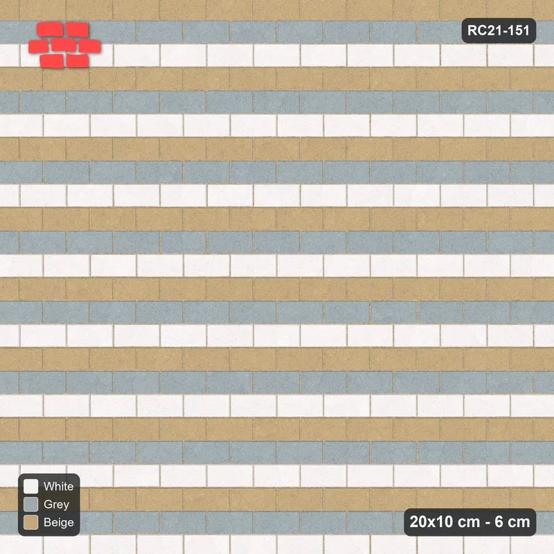 انترلوك (باسكو) 20x10 سم · RC21T8-151 · خمري و عاجي متراص مدماك خطوط · منظر علوي انترلوك (باسكو) 20x10 سم · RC21T8-151 · خمري و عاجي متراص مدماك خطوط · منظر علوي