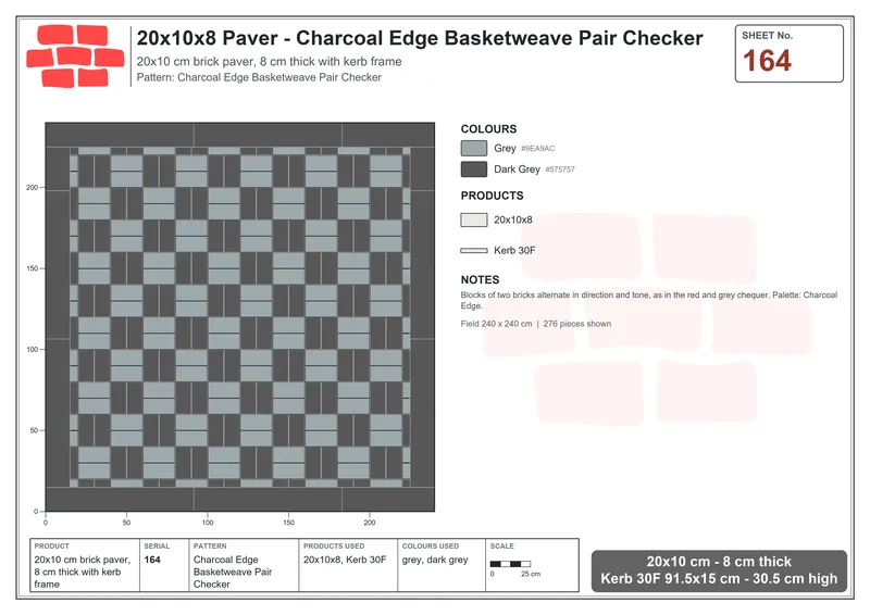 Interlock (Pasco) 20x10 cm · RC21T8-164 · Charcoal Edge Basketweave Pair Checker · Laying plan Interlock (Pasco) 20x10 cm · RC21T8-164 · Charcoal Edge Basketweave Pair Checker · Laying plan