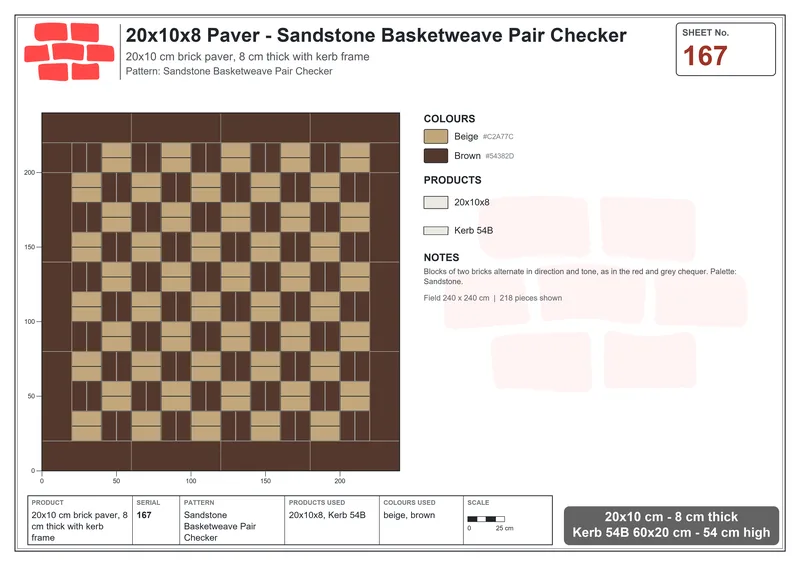 Interlock (Pasco) 20x10 cm · RC21T8-167 · Sandstone Basketweave Pair Checker · Laying plan Interlock (Pasco) 20x10 cm · RC21T8-167 · Sandstone Basketweave Pair Checker · Laying plan