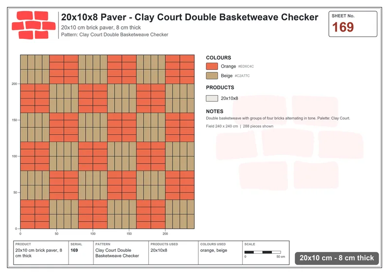 Interlock (Pasco) 20x10 cm · RC21T8-169 · Clay Court Double Basketweave Checker · Laying plan Interlock (Pasco) 20x10 cm · RC21T8-169 · Clay Court Double Basketweave Checker · Laying plan