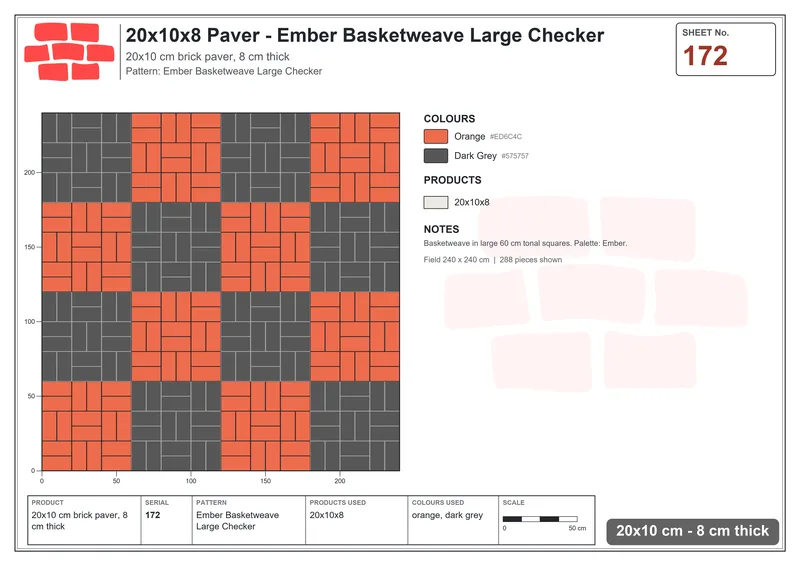 Interlock (Pasco) 20x10 cm · RC21T8-172 · Ember Basketweave Large Checker · Laying plan Interlock (Pasco) 20x10 cm · RC21T8-172 · Ember Basketweave Large Checker · Laying plan